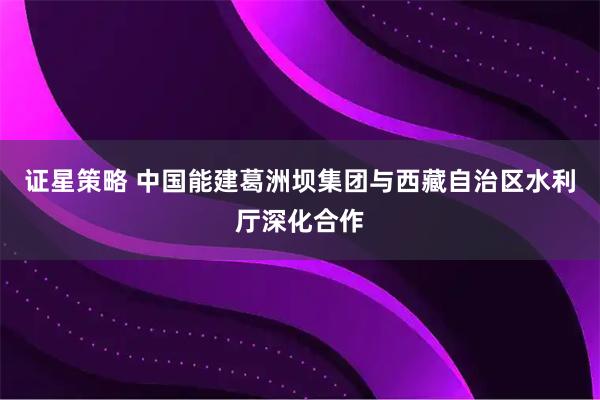 证星策略 中国能建葛洲坝集团与西藏自治区水利厅深化合作