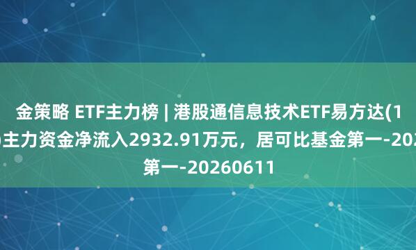 金策略 ETF主力榜 | 港股通信息技术ETF易方达(159196)主力资金净流入2932.91万元，居可比基金第一-20260611